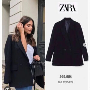 Zara Oversized Double Breasted  Blazer Jacket Black Size Small